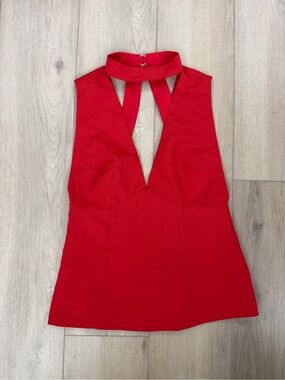 bebe Red Halter Neck Plunge Camisole